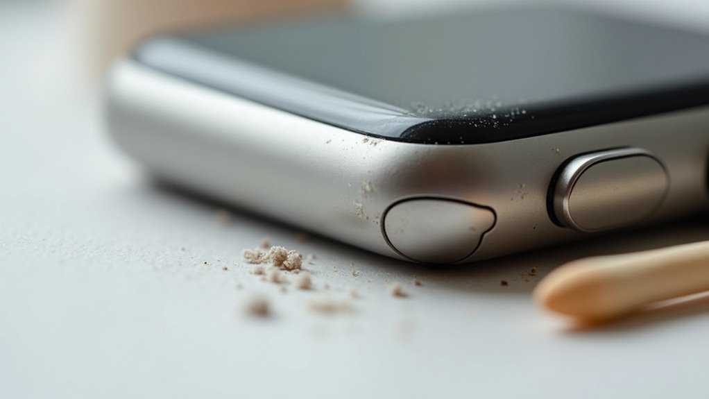 czyszczenie brudu i złagodzenie przycisku bocznego Apple Watch, aby nie był przyklejony